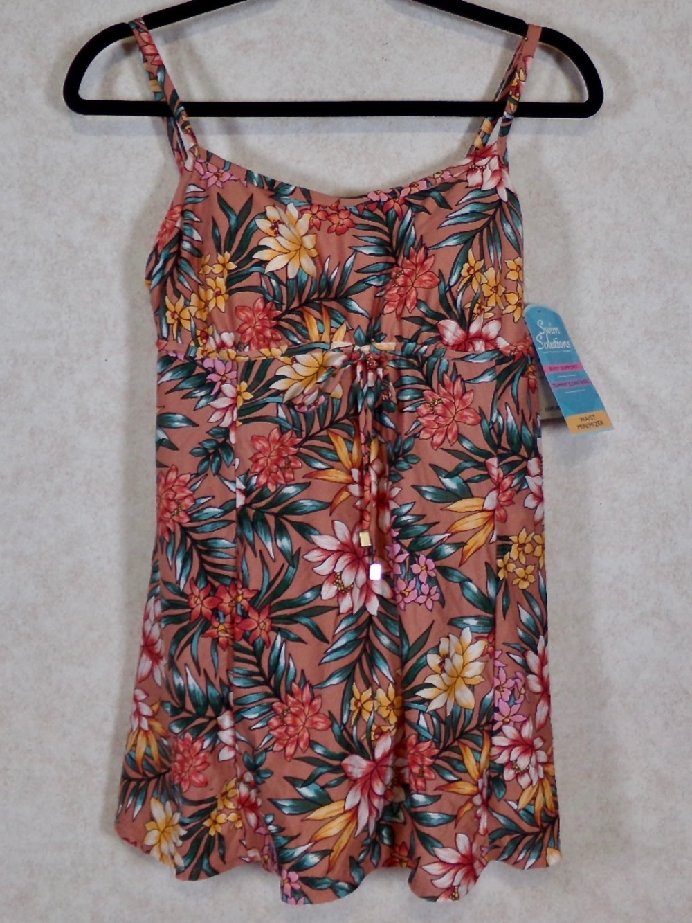 NWT Swim Solutions Rose Pink 1 Pc Swim Dress Bust,Tummy & Waist Support Size 10